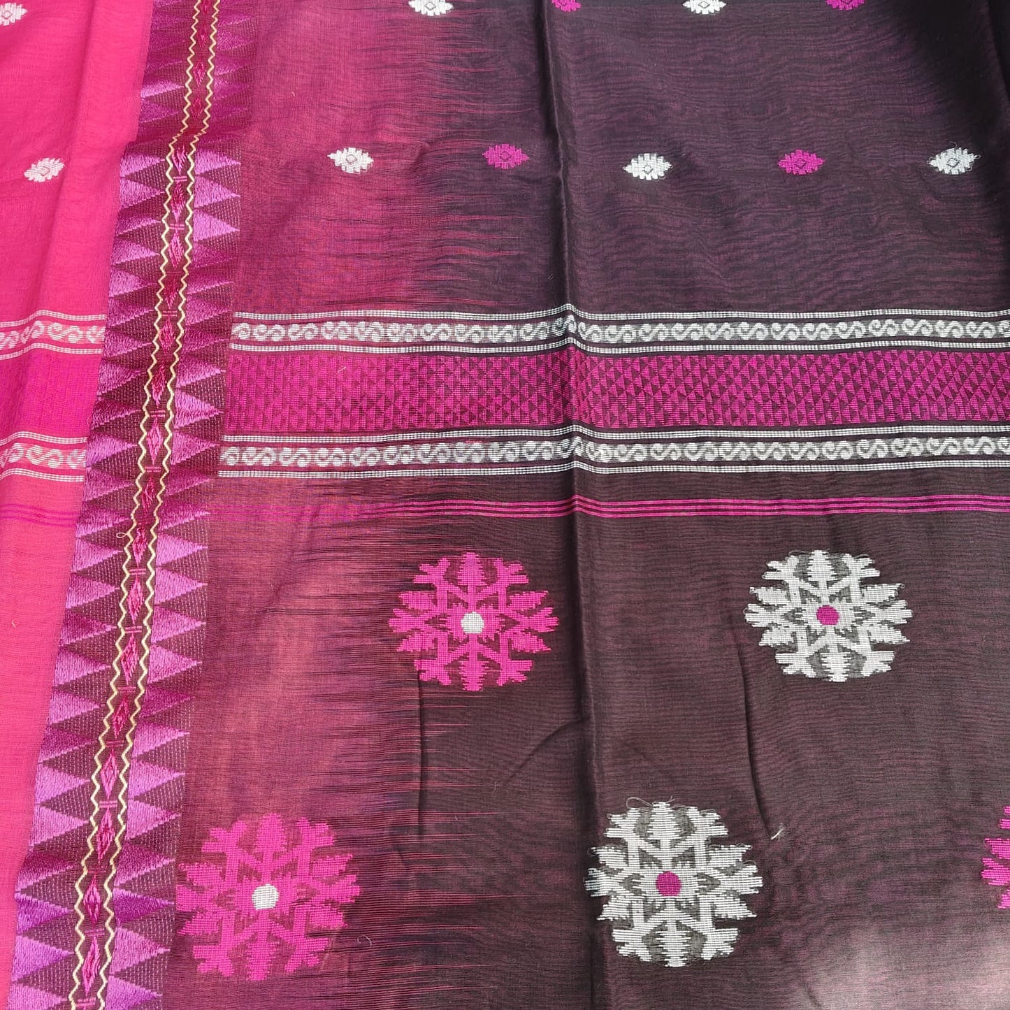 Handwoven Bengal Cotton -Black-Pink