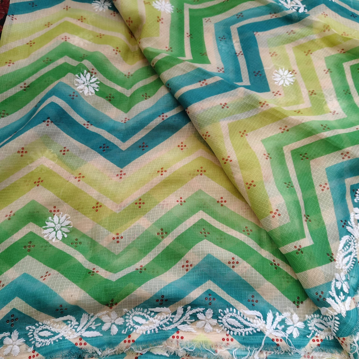 Lahariya Chikankari - Green Blue