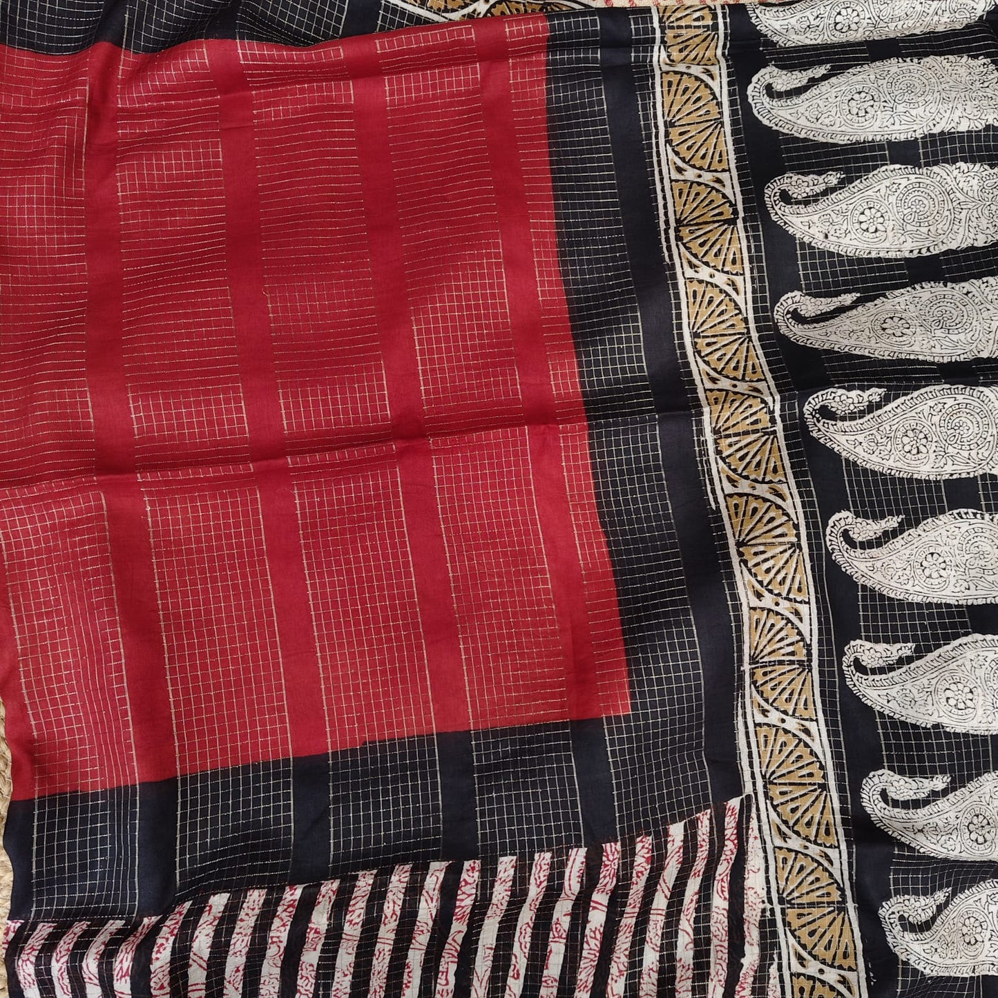 Russian Silk Block Print-Red 2
