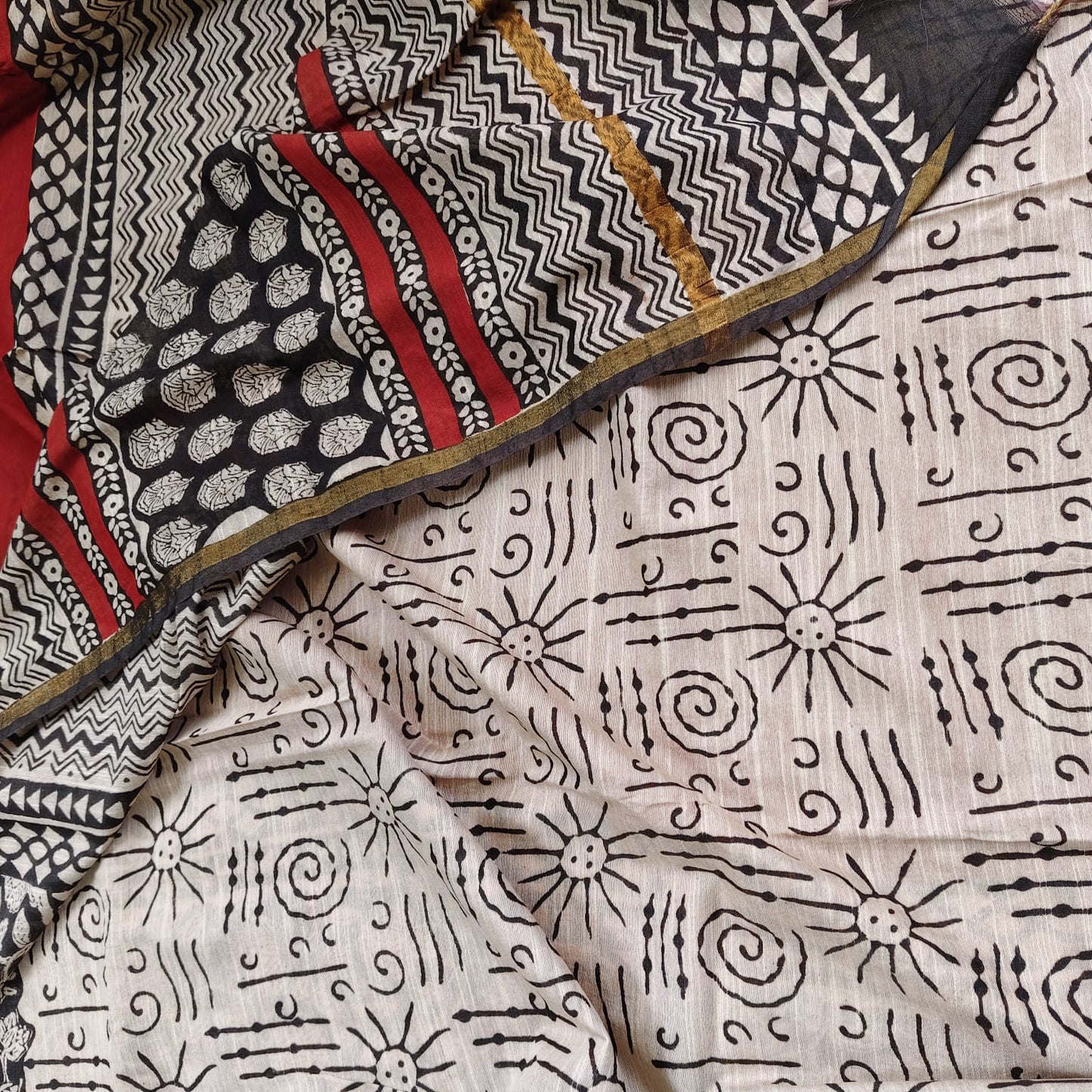 Dabu Print Red Chanderi