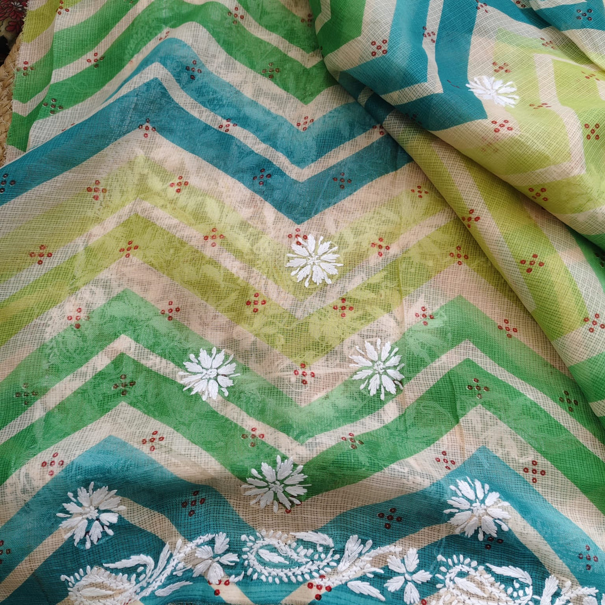 Lahariya Chikankari - Green Blue