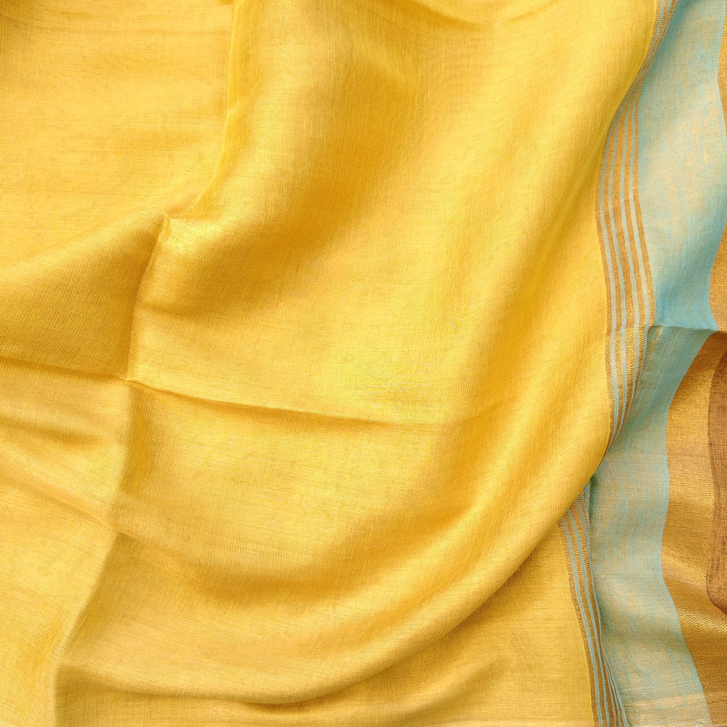 Tissue Linen -Striped Aanchal, Yellow