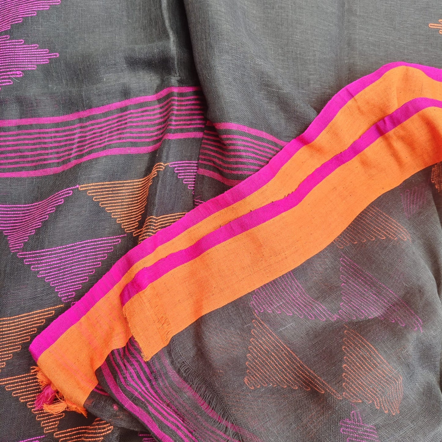 Handwoven Pure Linen by Linen -Black