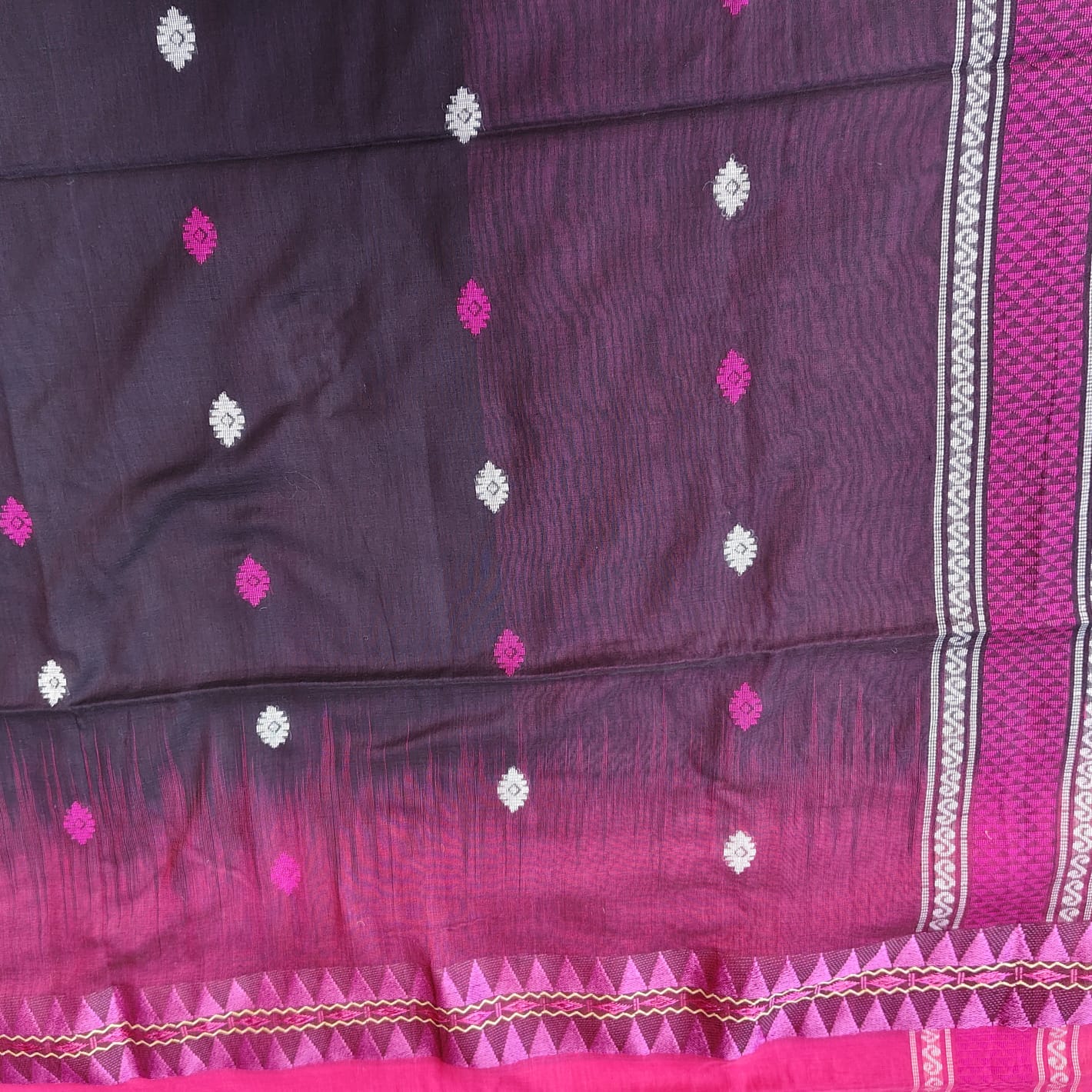 Handwoven Bengal Cotton -Black-Pink
