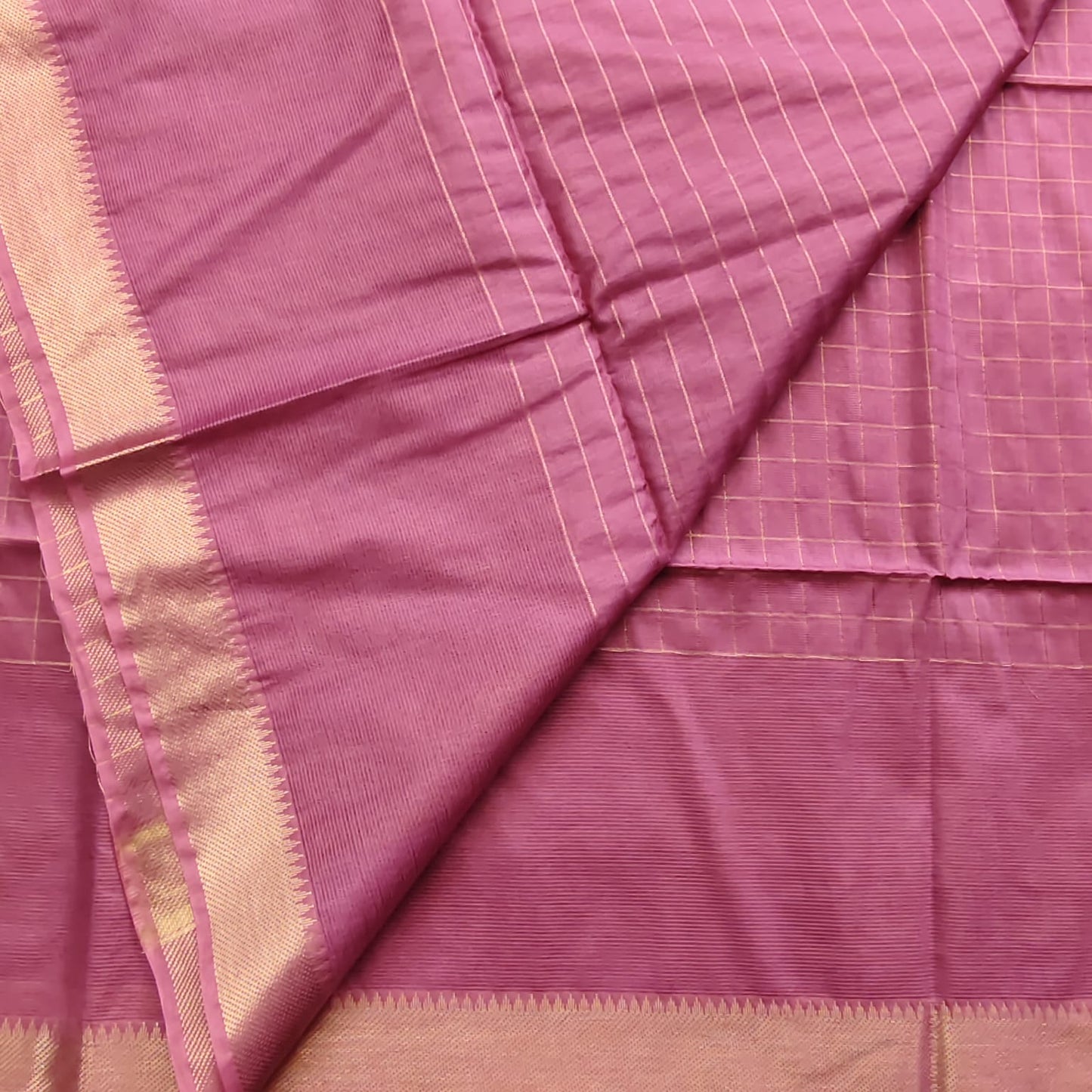 Maheshwari Silk- Zari Checks, Mauve