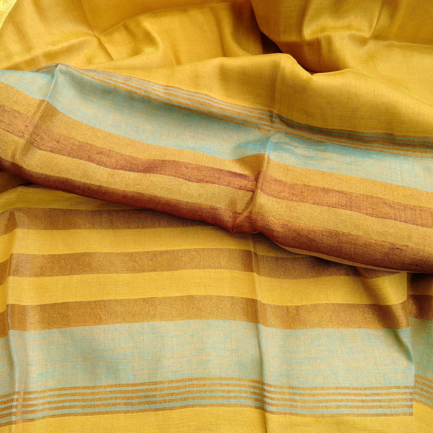 Tissue Linen -Striped Aanchal, Yellow