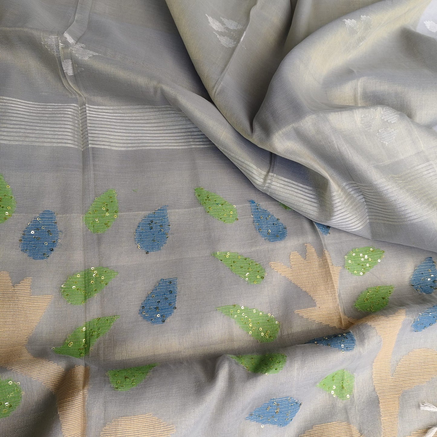 Tissue  Muslin Jamdani-Gray