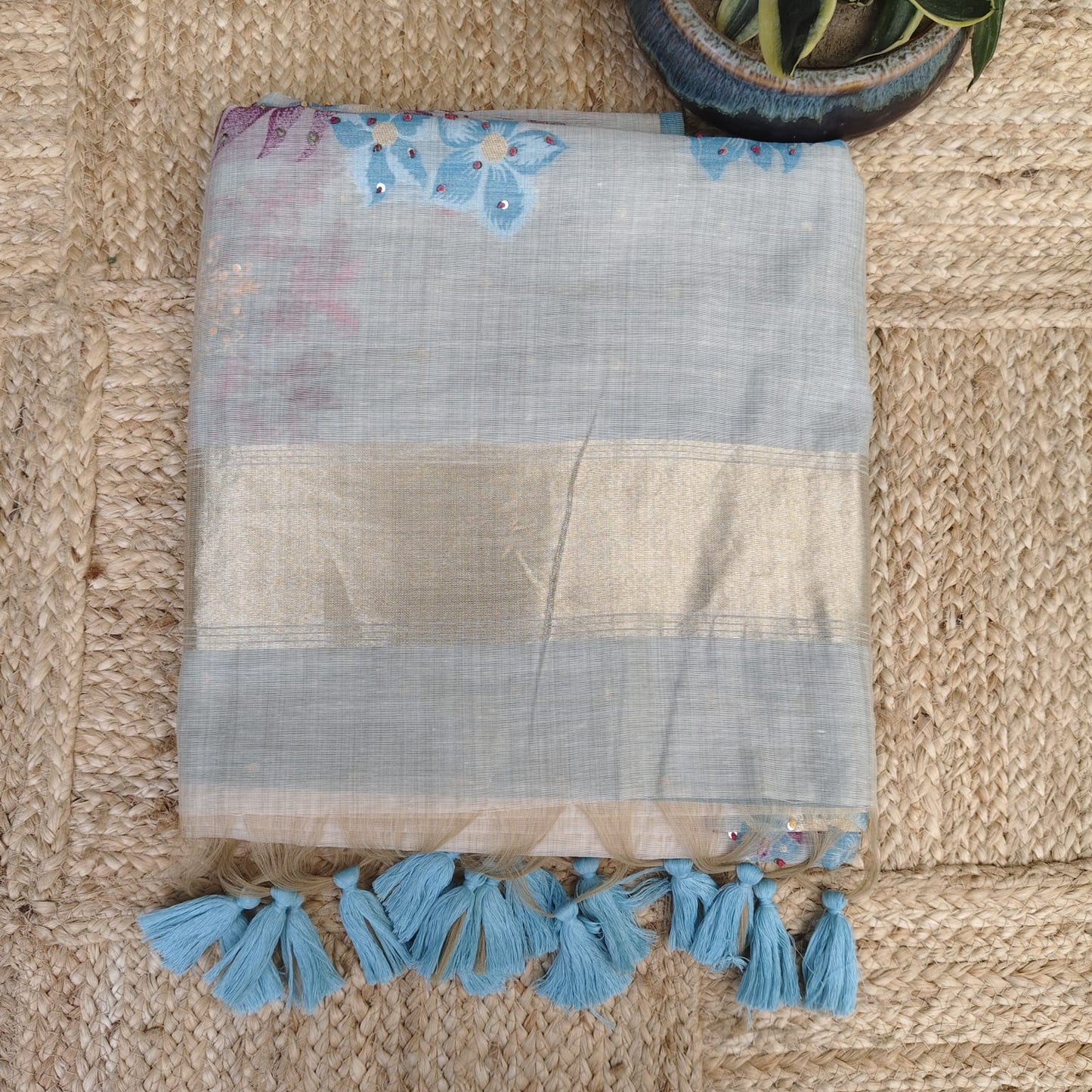 Munga Linen Jamdani Blue