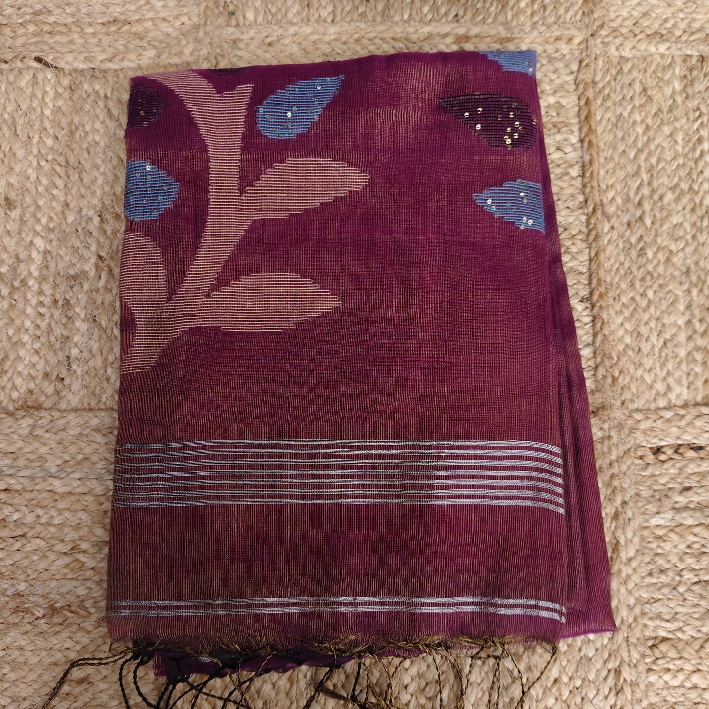 Tissue Muslin Jamdani- Dark Berry Purple