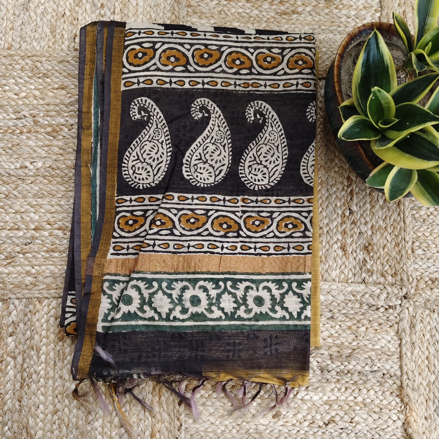 Dabu Print Mustard Chanderi