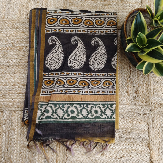 Dabu Print Mustard Chanderi