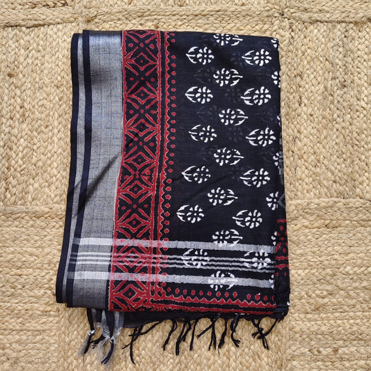 Black Block Print Linen Cotton- 07