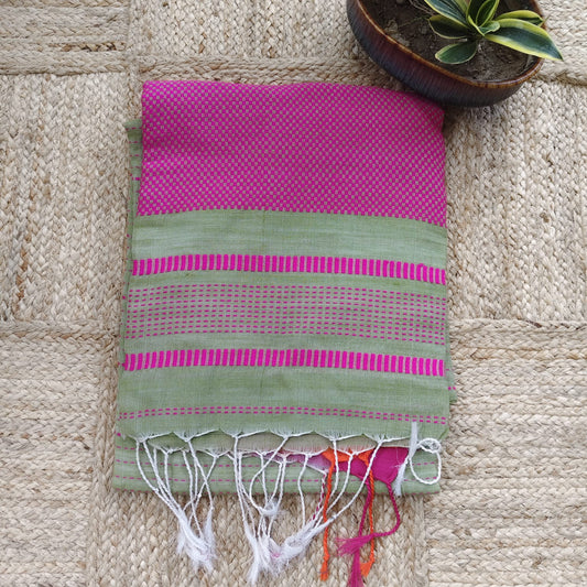 Handwoven Bengal Cotton -Green n Pink