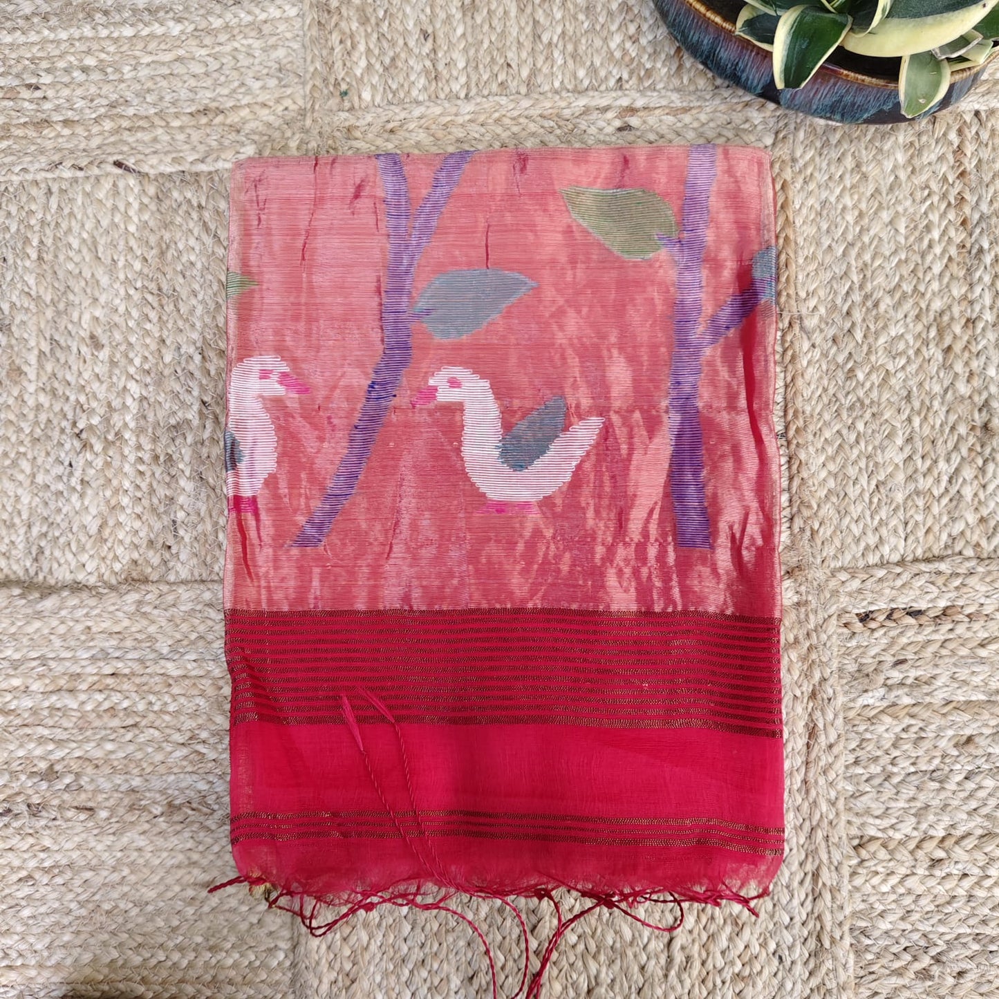 Muslin Jamdani, Paithani -Red