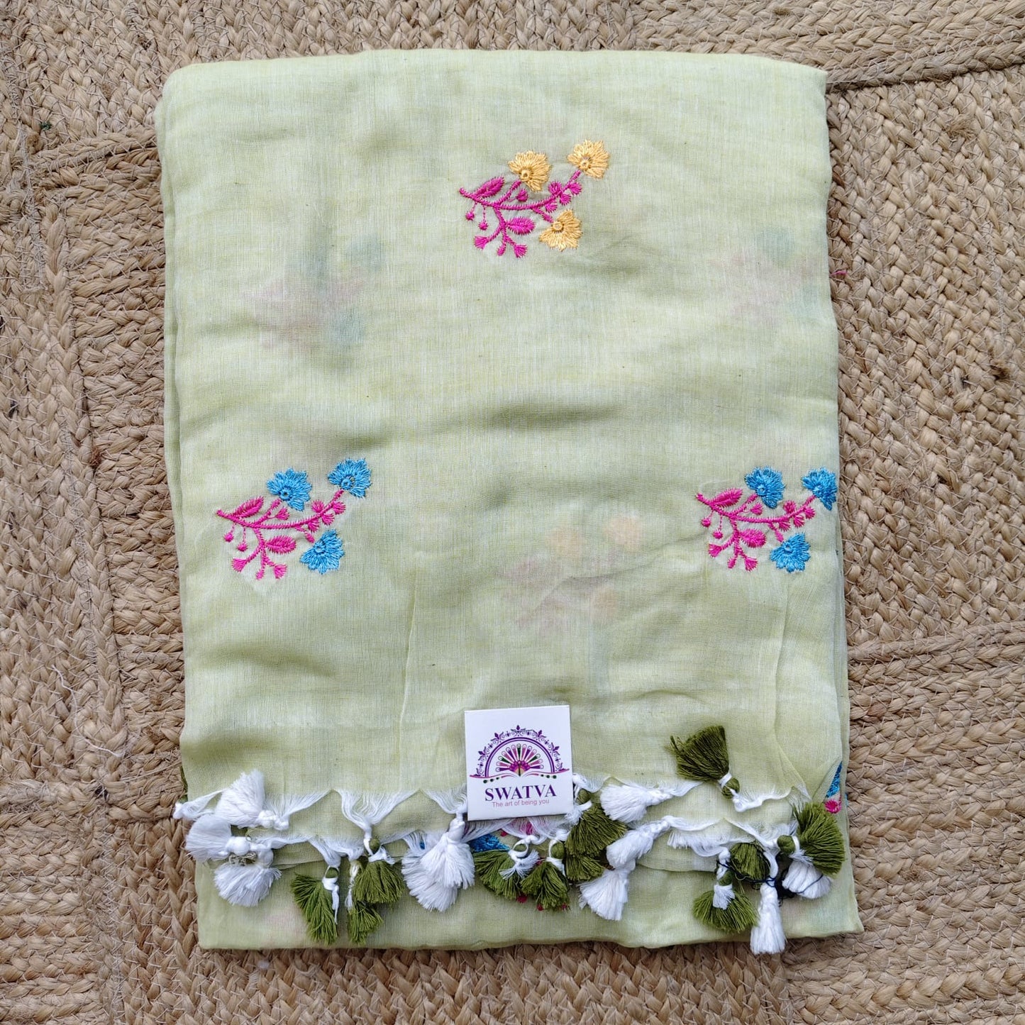 Mul Cotton Embroidery - Pista Green