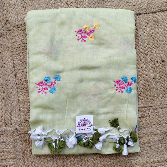 Mul Cotton Embroidery - Pista Green