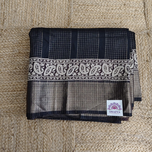 Russian Silk Block Print Black-01