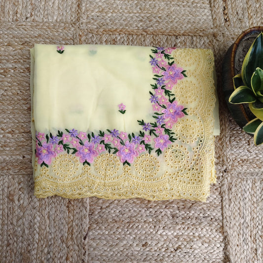 Pure Georgette - Embroidery Cutwork, Yellow