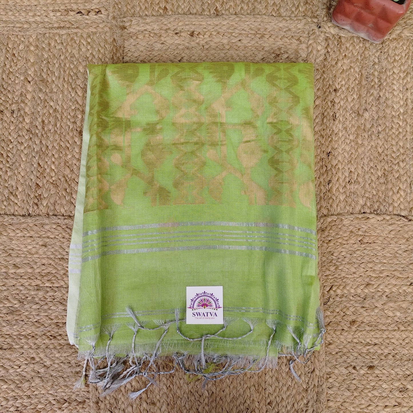 Tissue Linen Jamdani - Apple Green