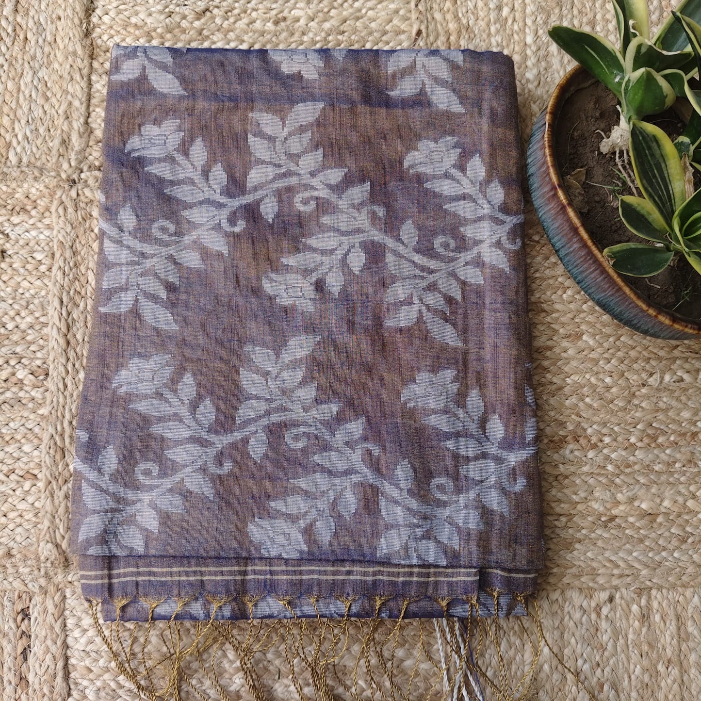 Handwoven Cotton Tissue Jamdani-Bluish Purple