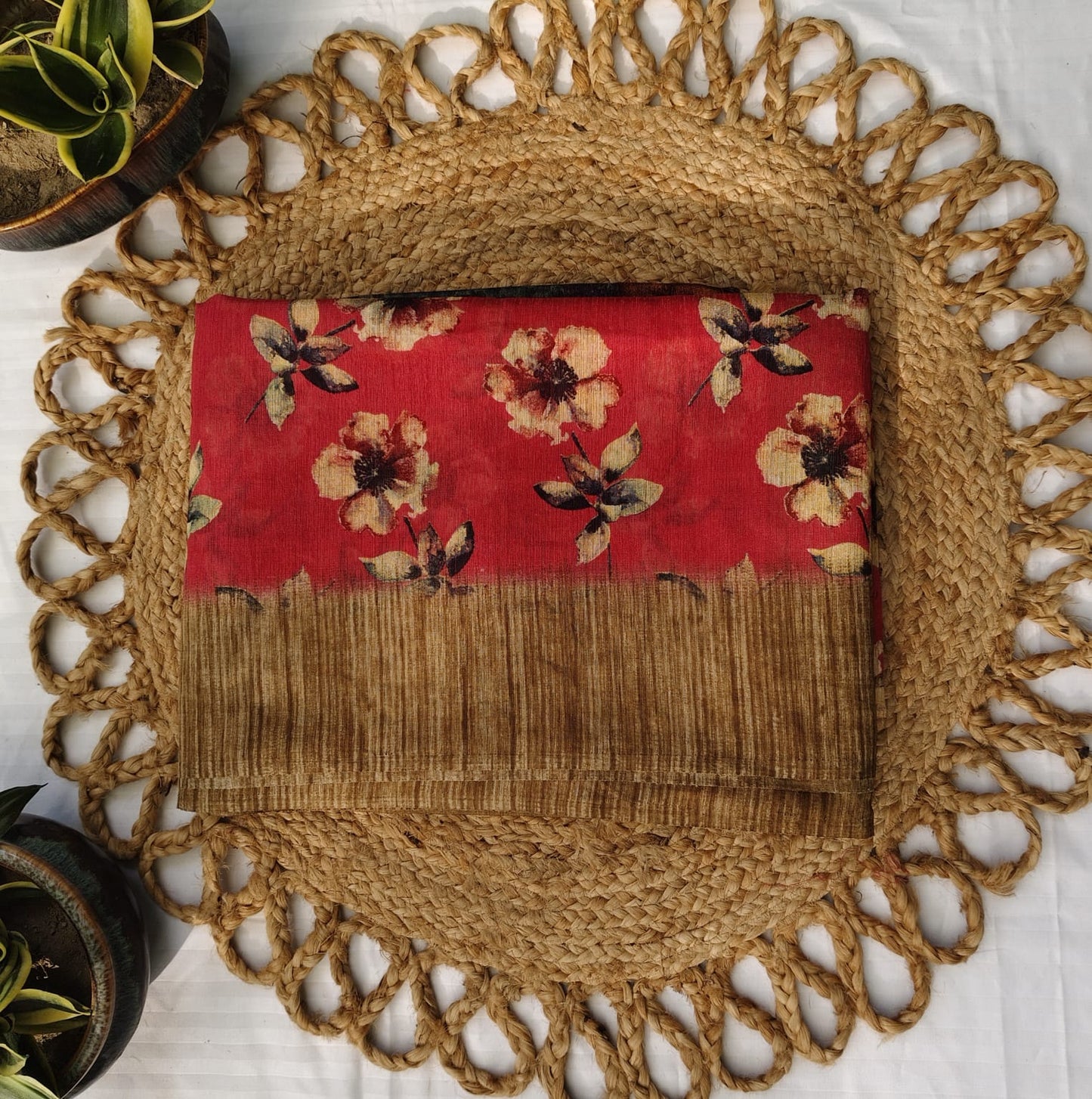 Jute Cotton-Floral pink