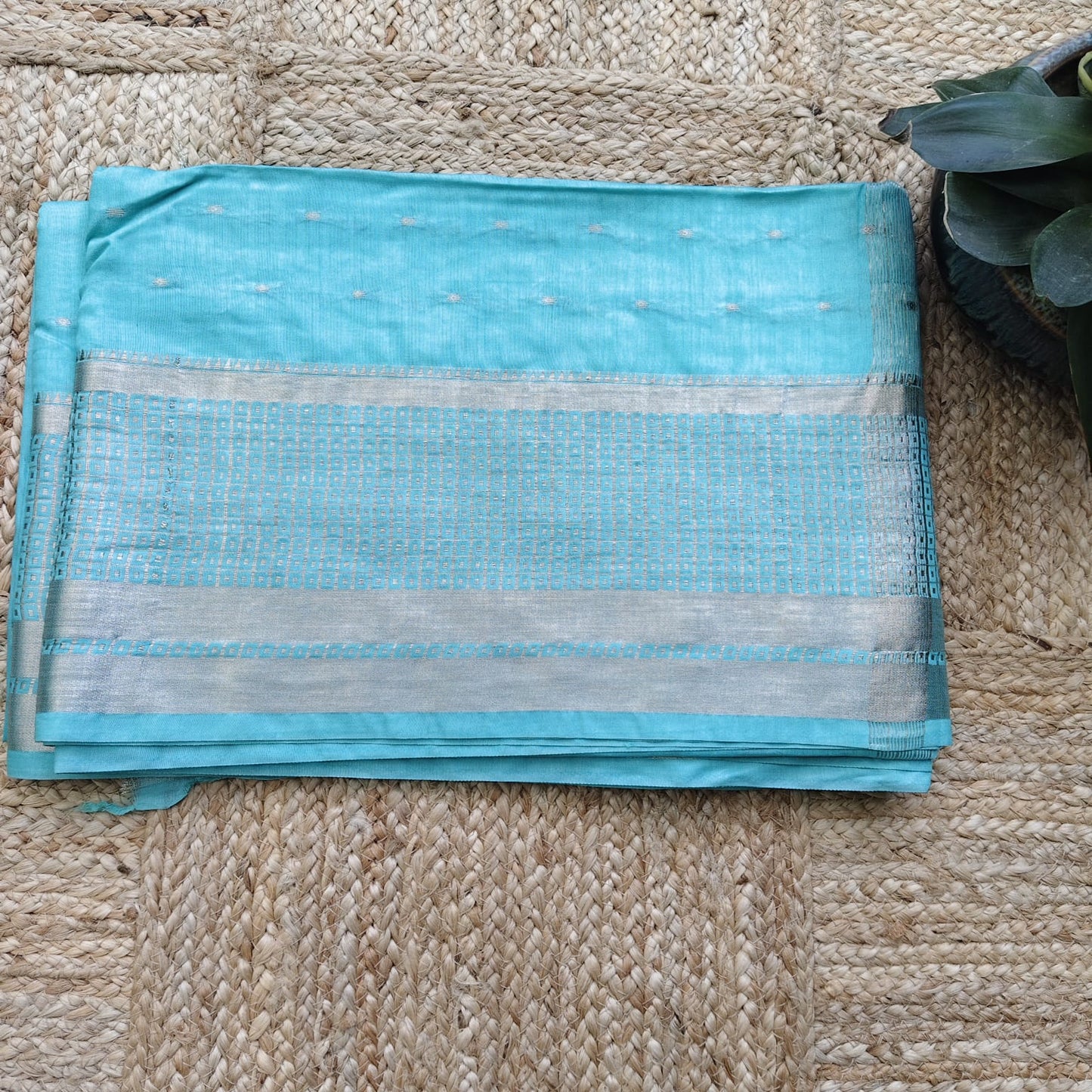 Blended Tussar Silk-Aqua Blue