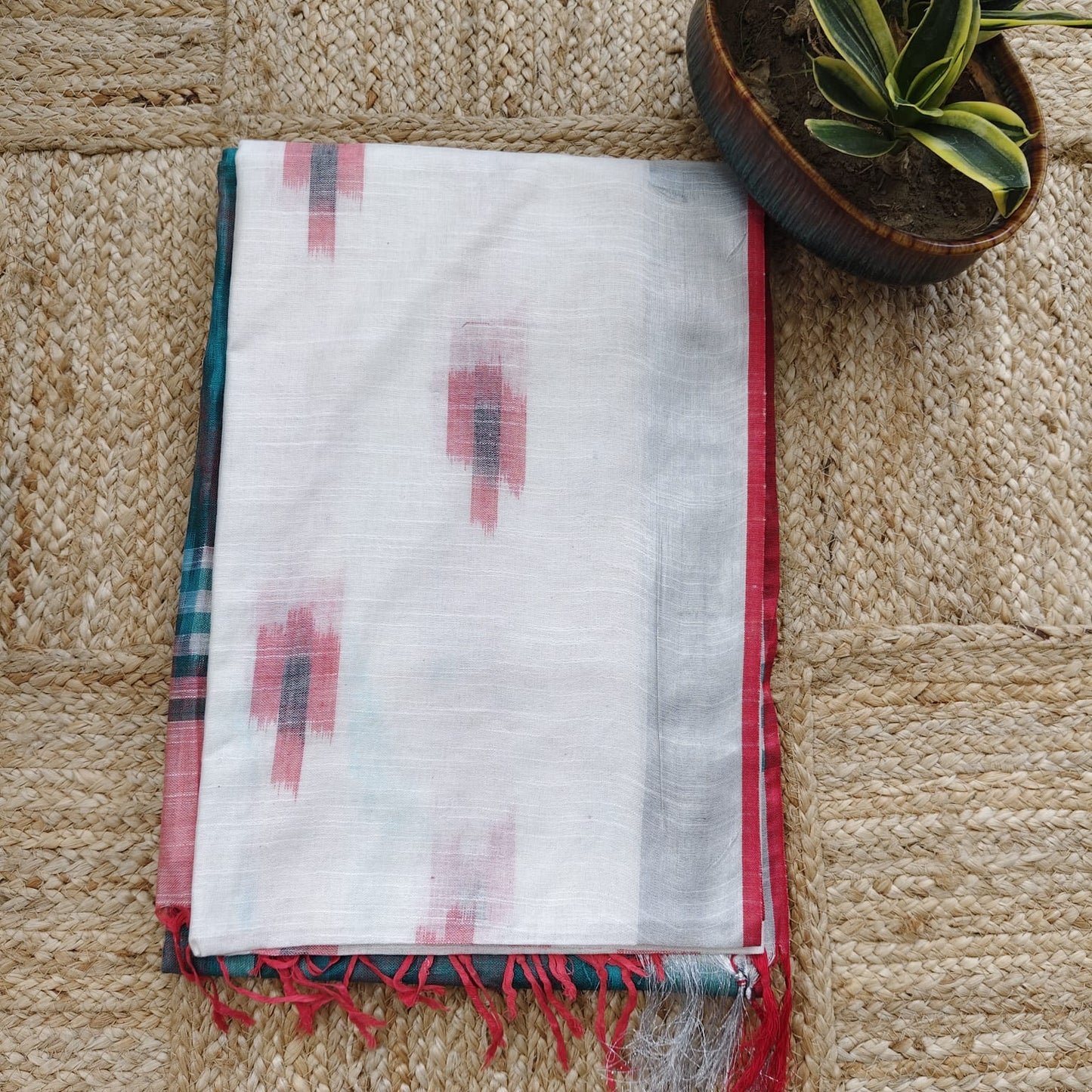 Ikkat Cotton Linen- White