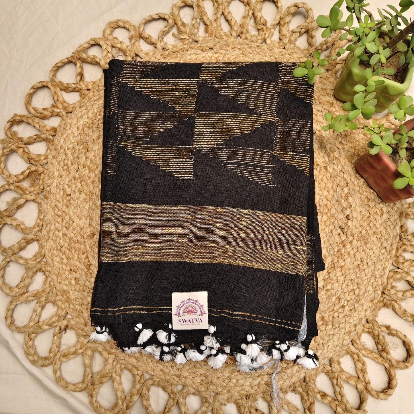 Handwoven Pure Linen by Linen - Black Gold