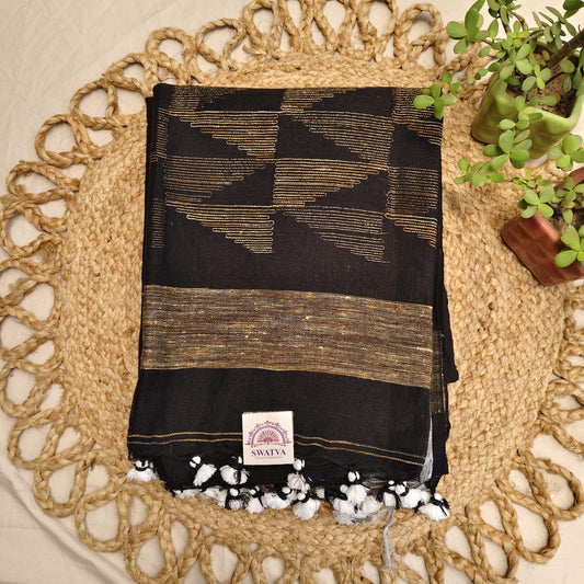 Handwoven Pure Linen by Linen - Black Gold