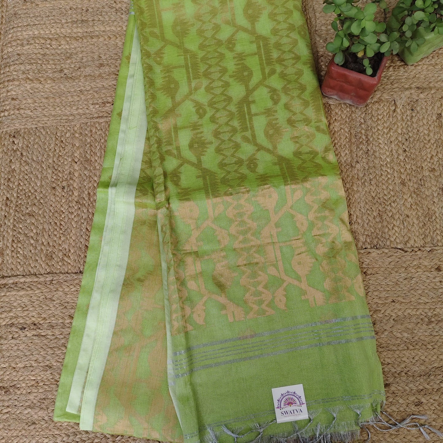 Tissue Linen Jamdani - Apple Green