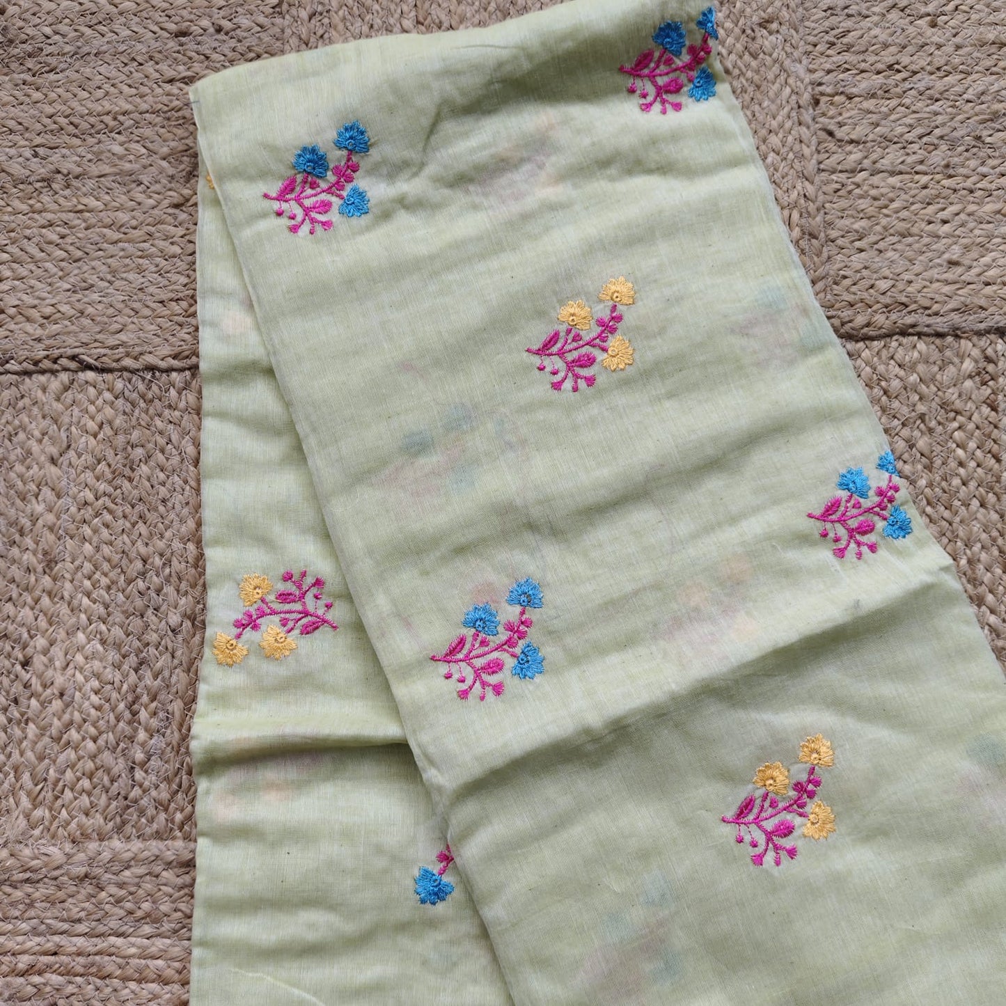 Mul Cotton Embroidery - Pista Green