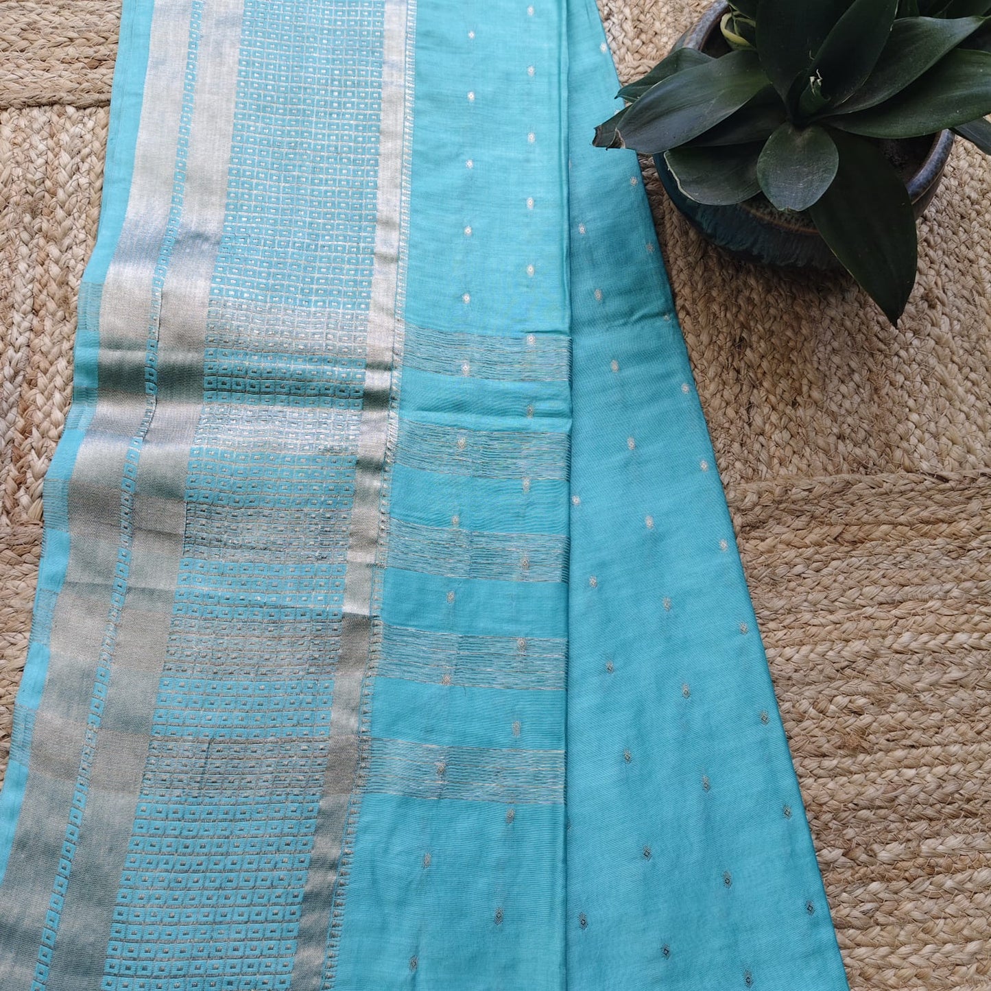 Blended Tussar Silk-Aqua Blue