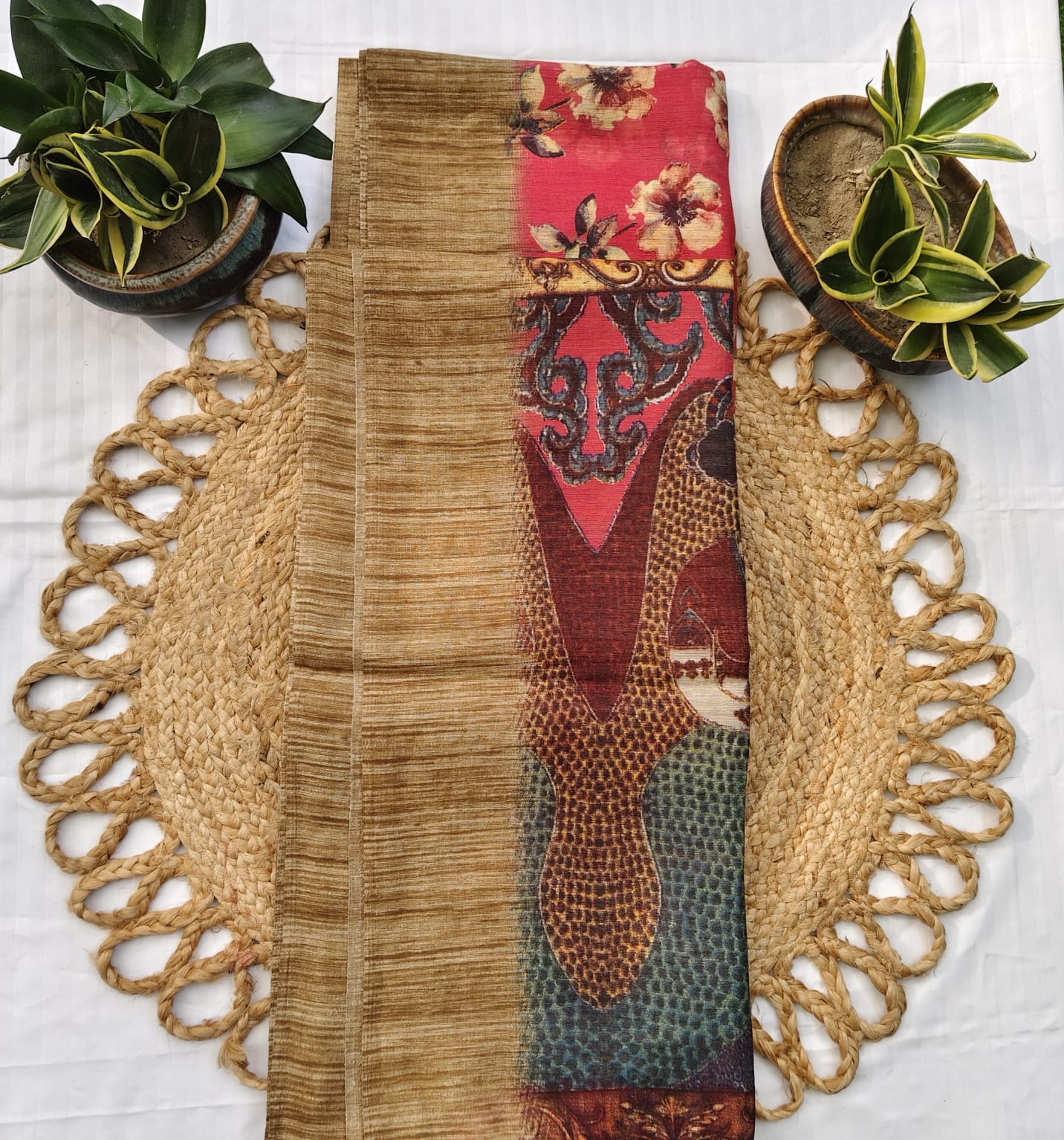 Jute Cotton-Floral pink