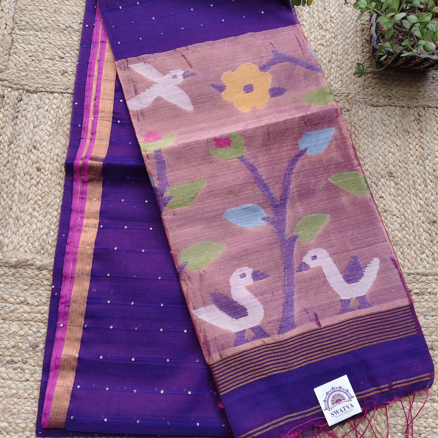 Muslin Jamdani Paithani-Purple