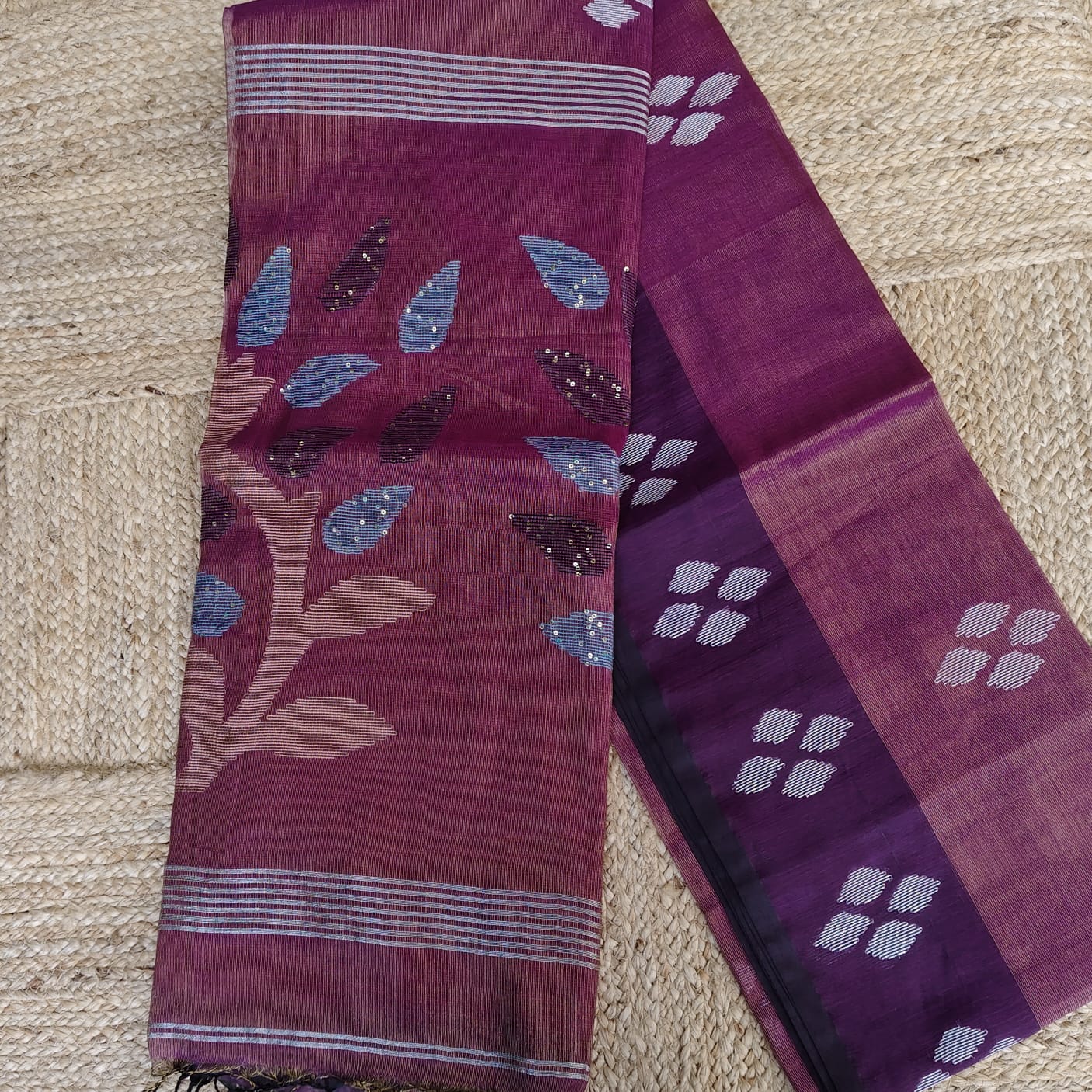 Tissue Muslin Jamdani- Dark Berry Purple