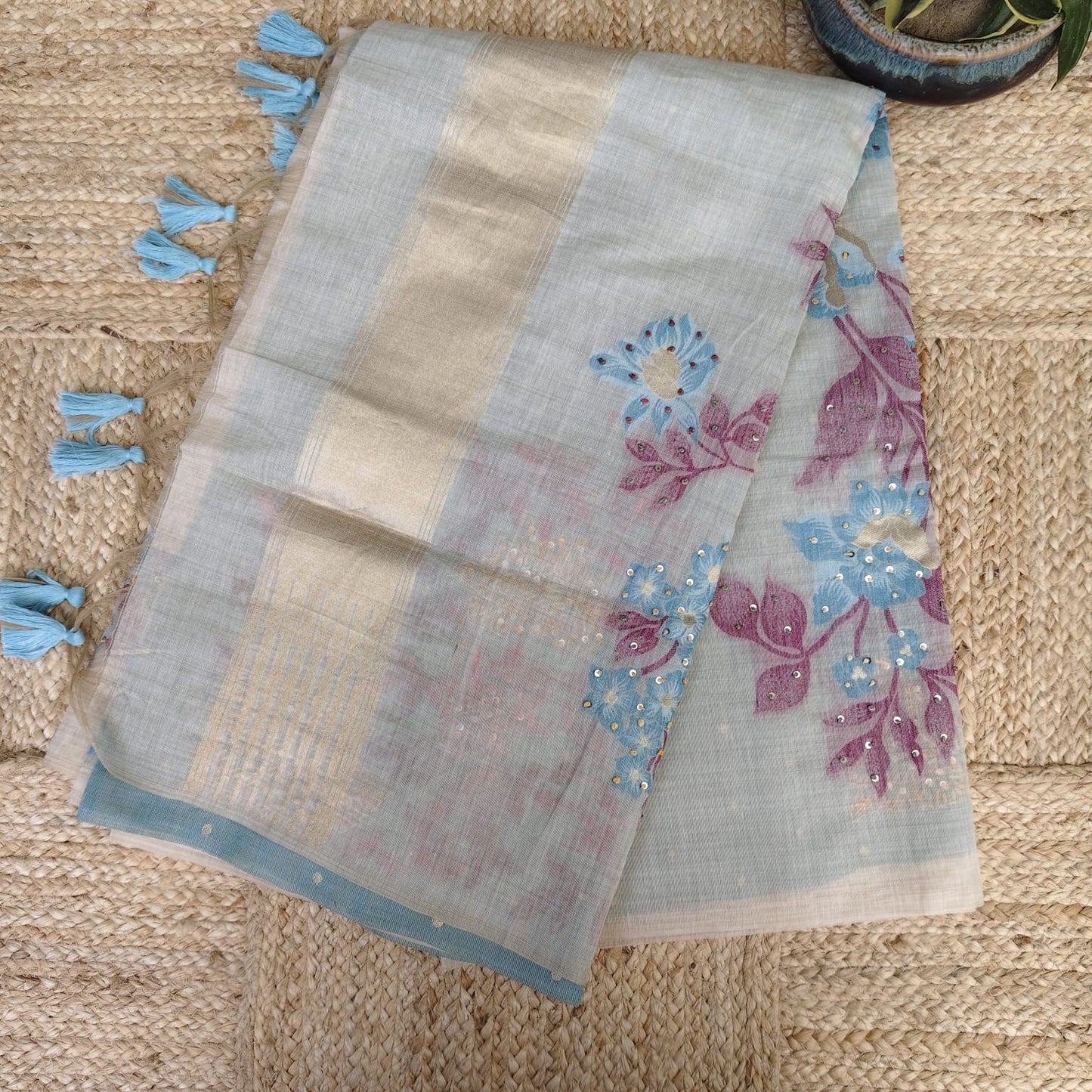 Munga Linen Jamdani Blue