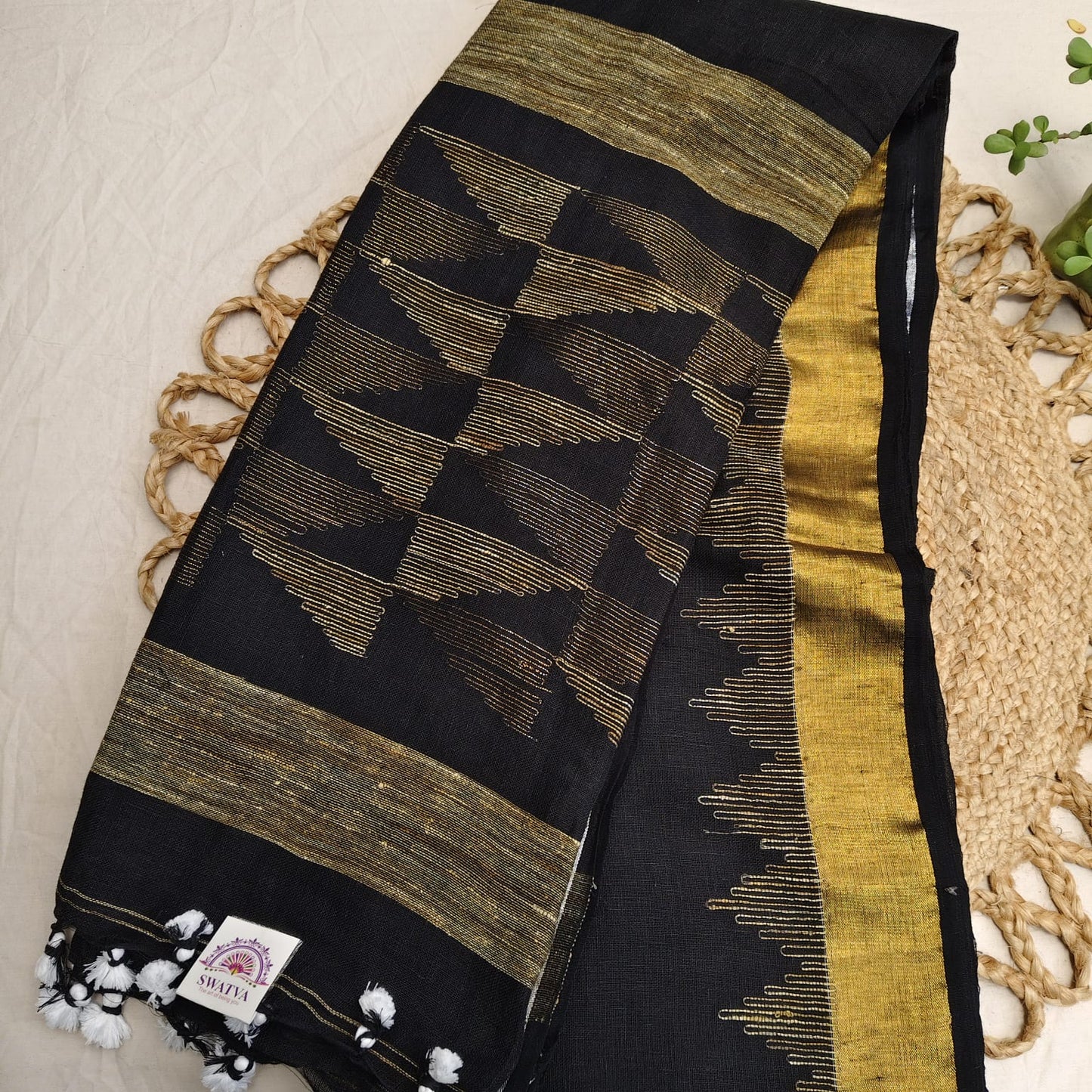 Handwoven Pure Linen by Linen - Black Gold