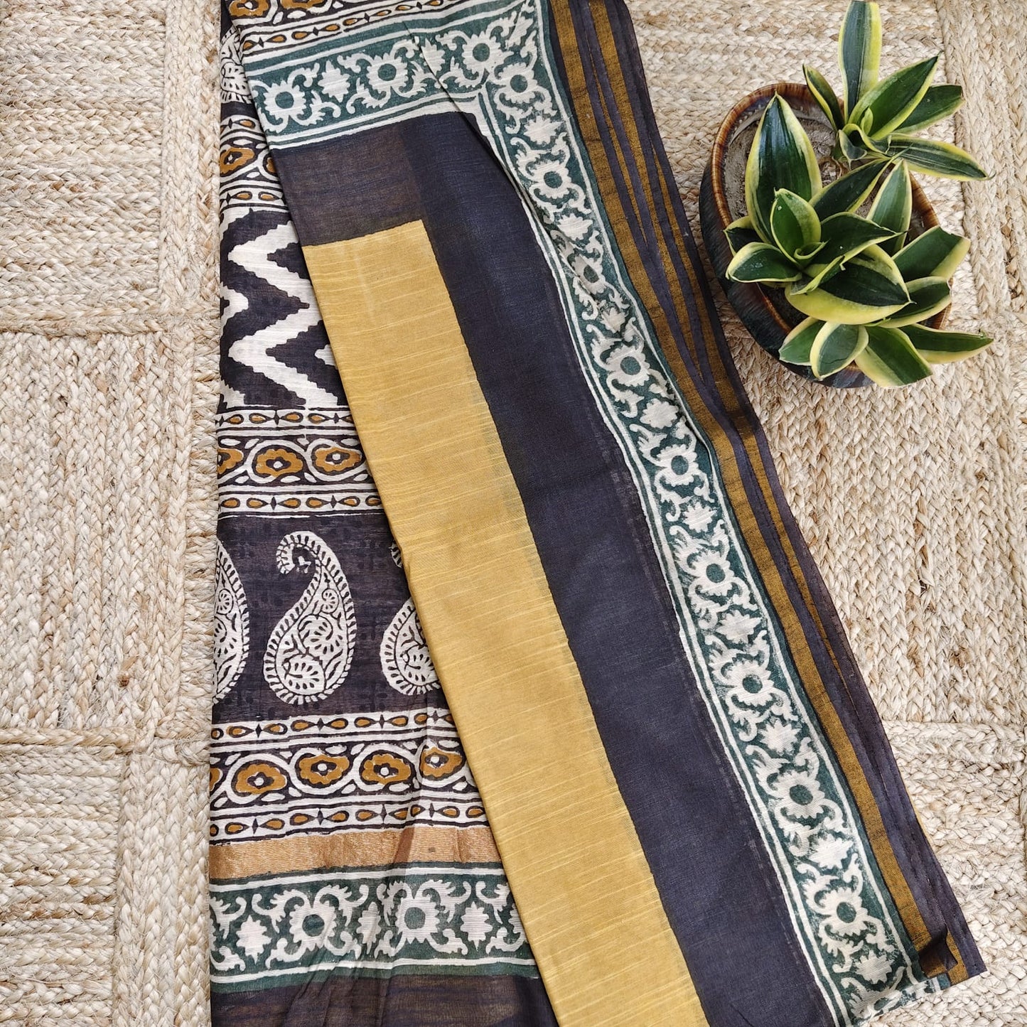 Dabu Print Mustard Chanderi