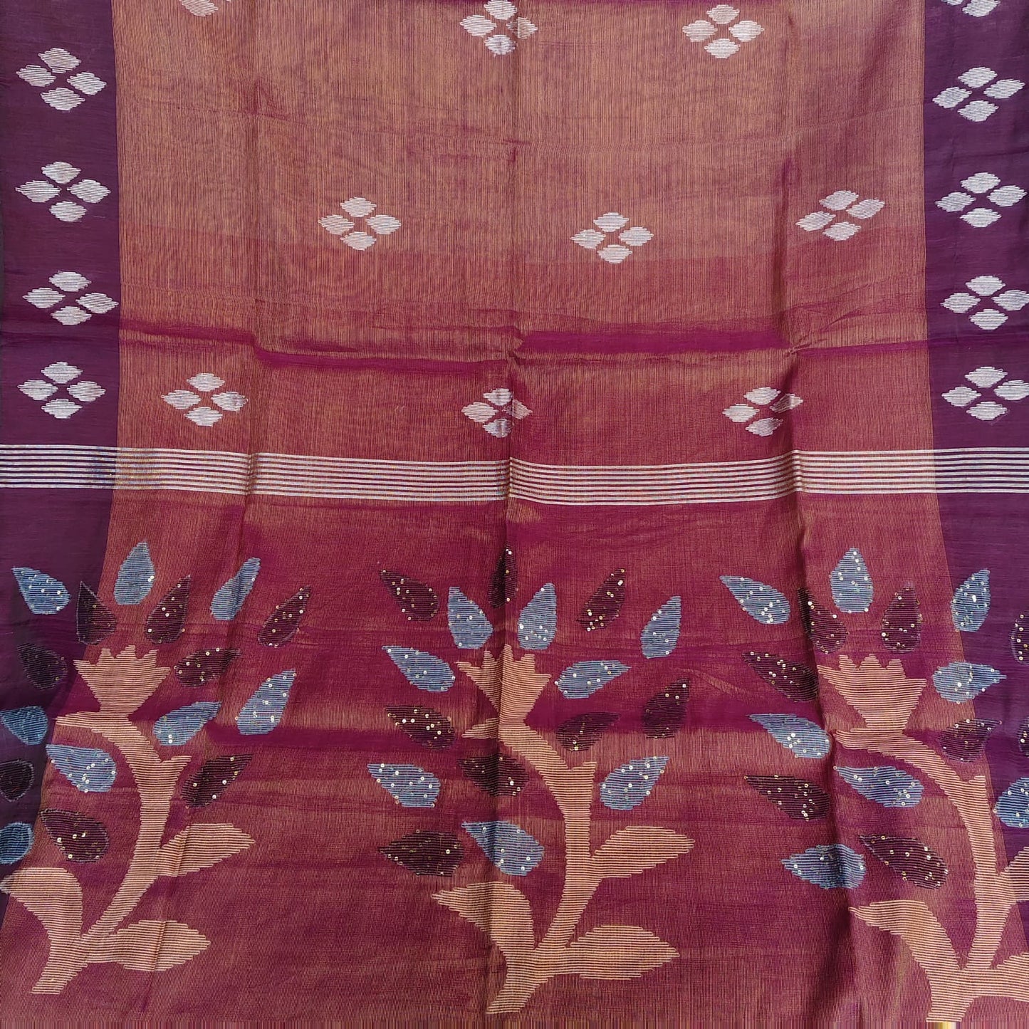 Tissue Muslin Jamdani- Dark Berry Purple