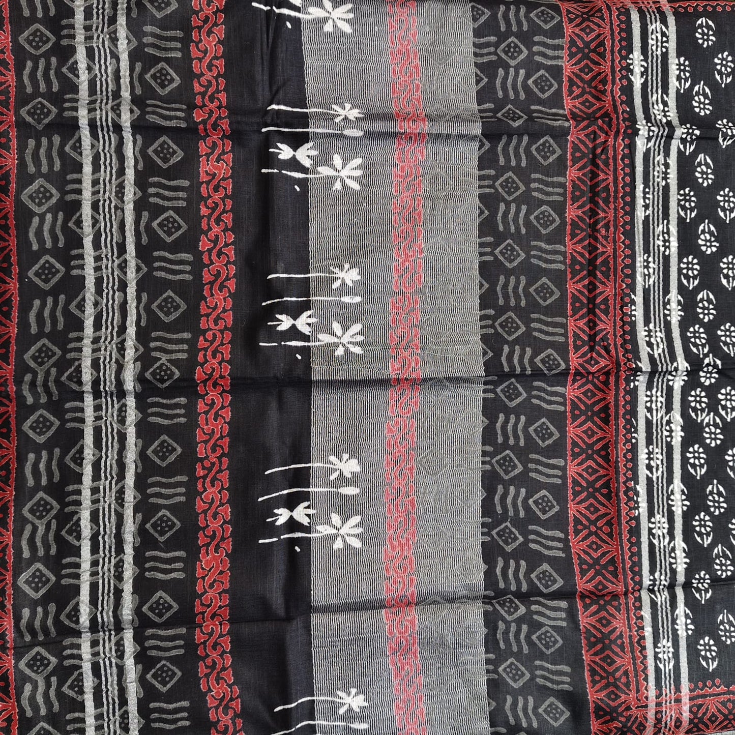 Black Block Print Linen Cotton- 07