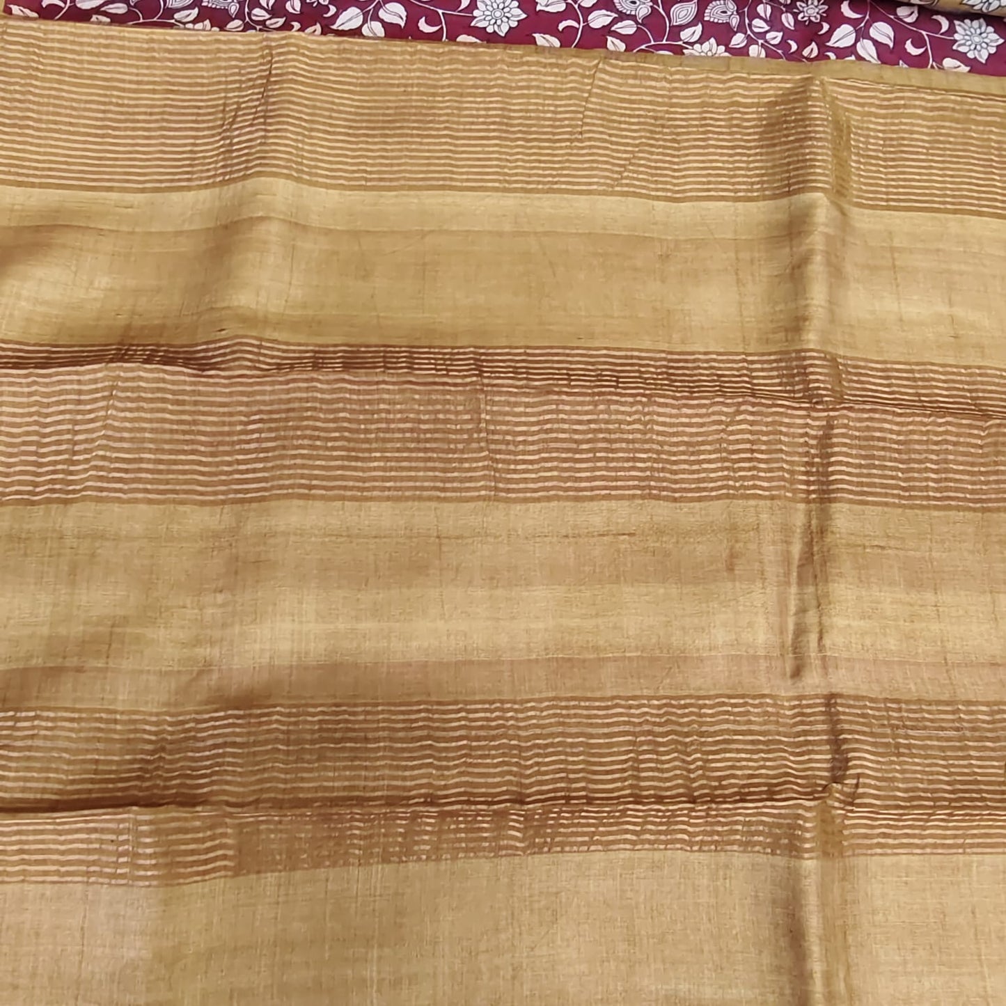 Pure Tussar Silk-Maroon and Golden