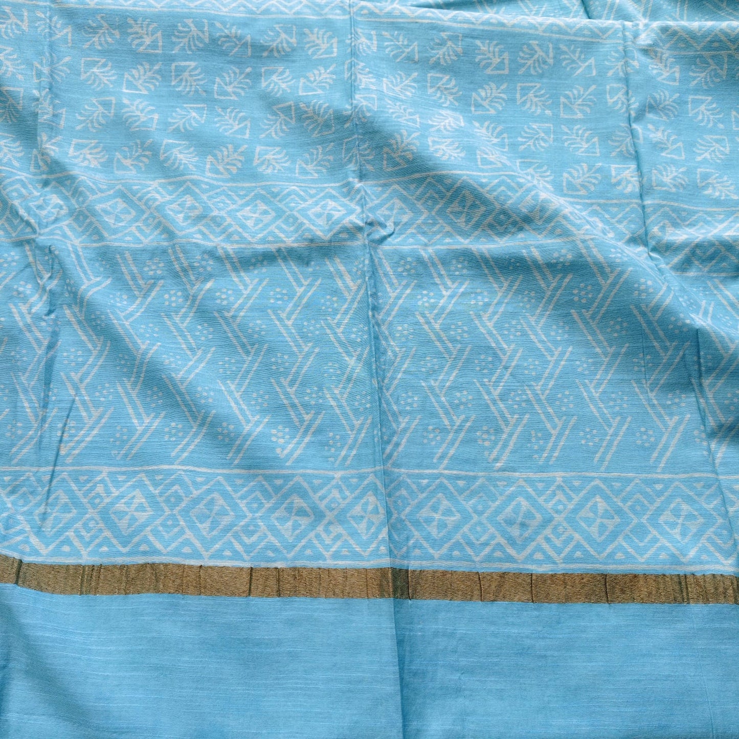 Block Print Chanderi Cotton -Firozi Blue