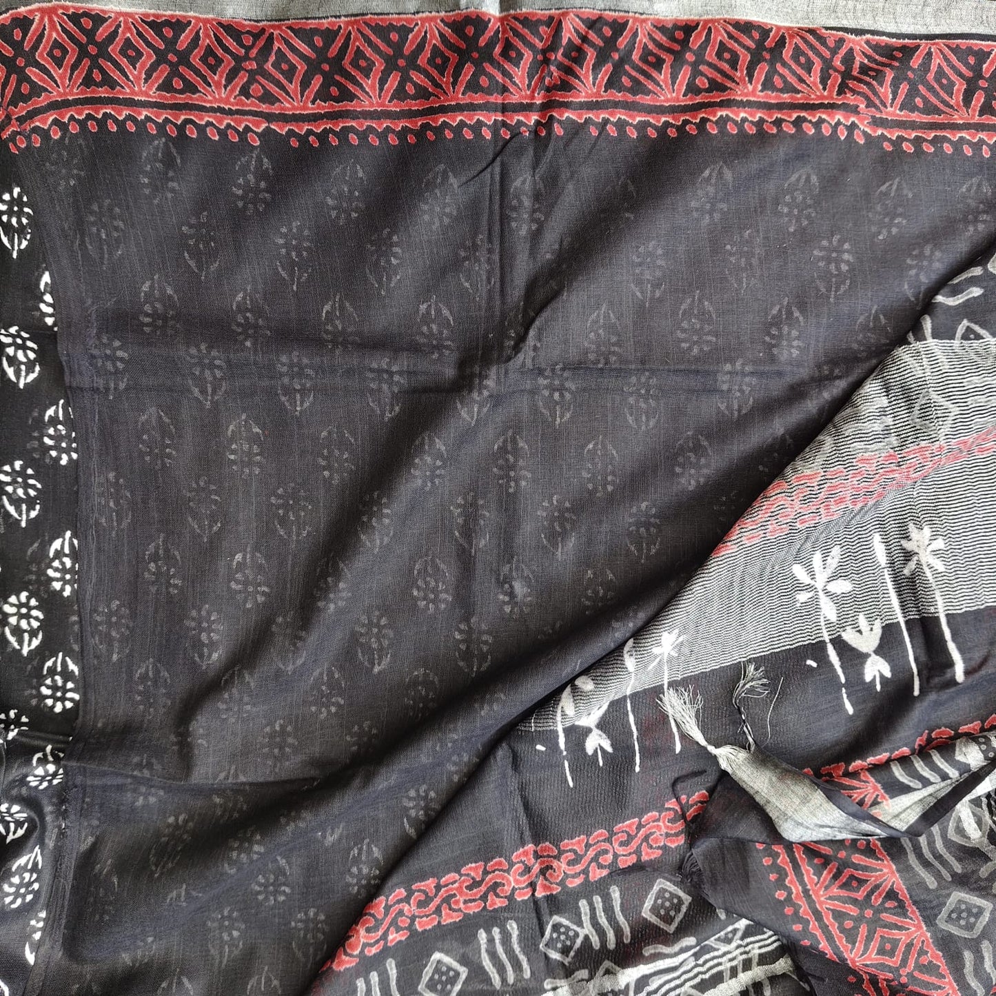 Black Block Print Linen Cotton- 07