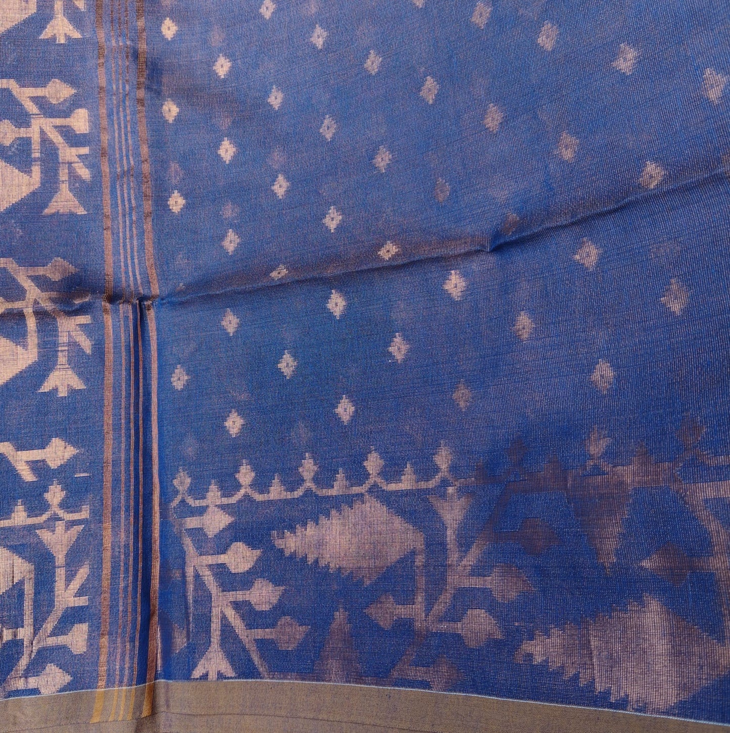 Tissue Jamdani, Peacock Blue