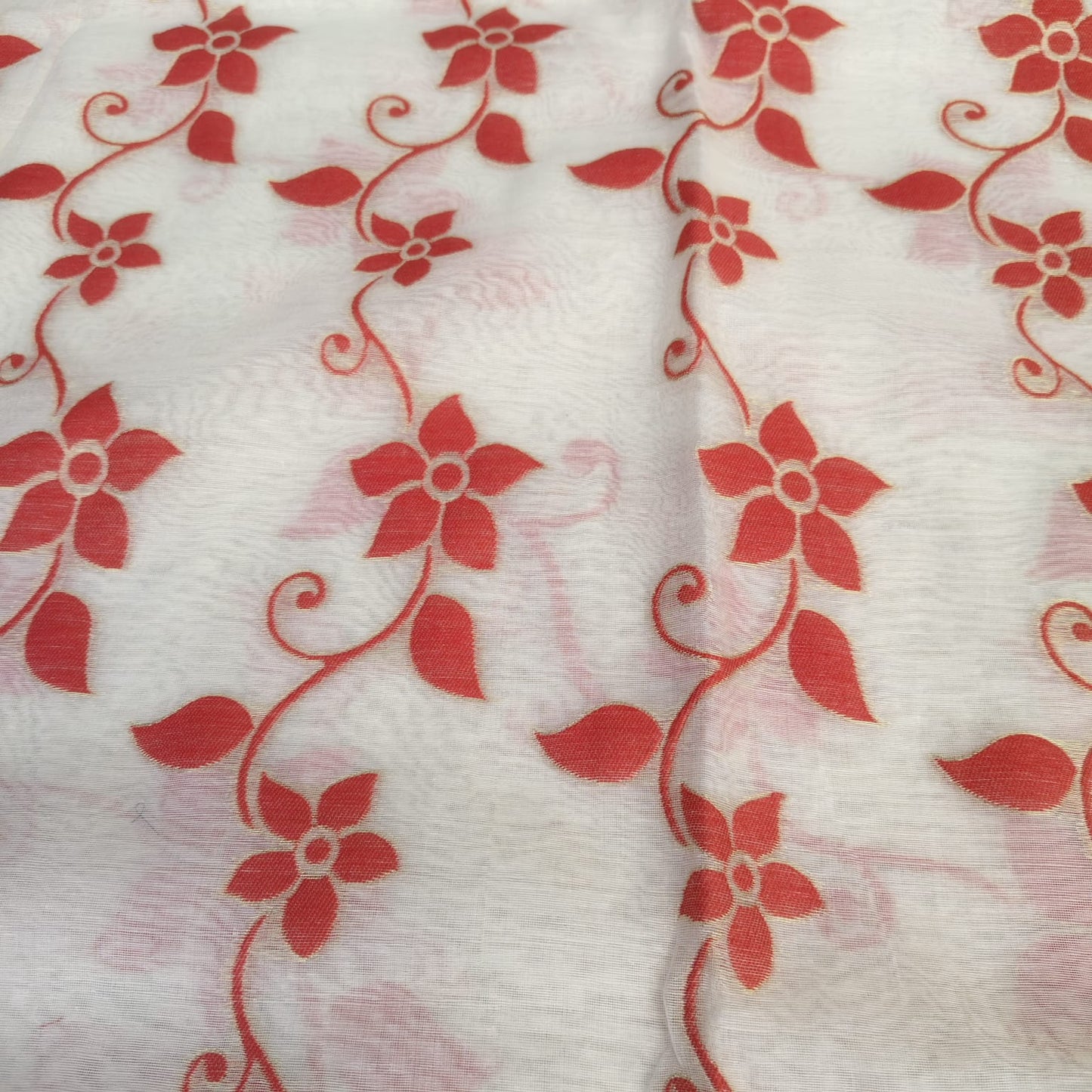 Muslin Cotton Jamdani Red- White