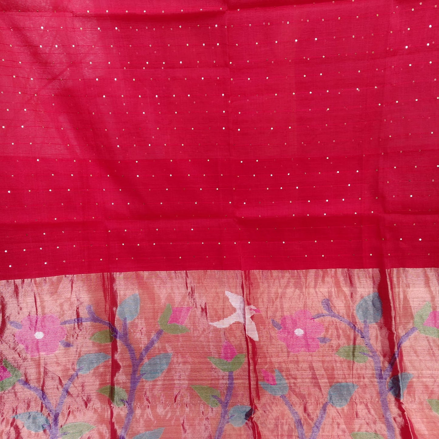 Muslin Jamdani, Paithani -Red