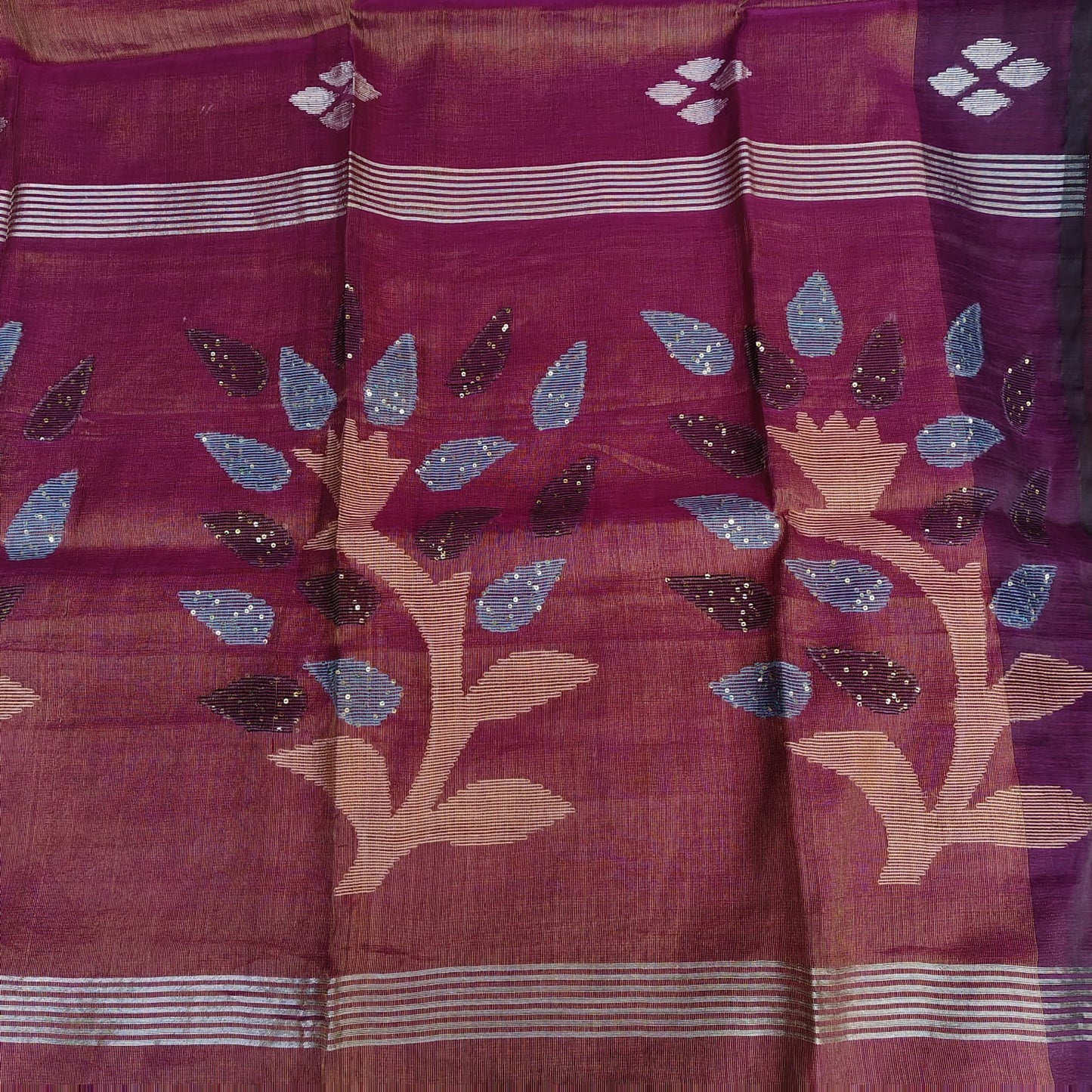 Tissue Muslin Jamdani- Dark Berry Purple