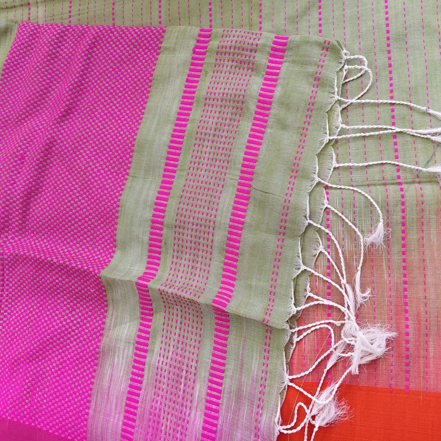Handwoven Bengal Cotton -Green n Pink