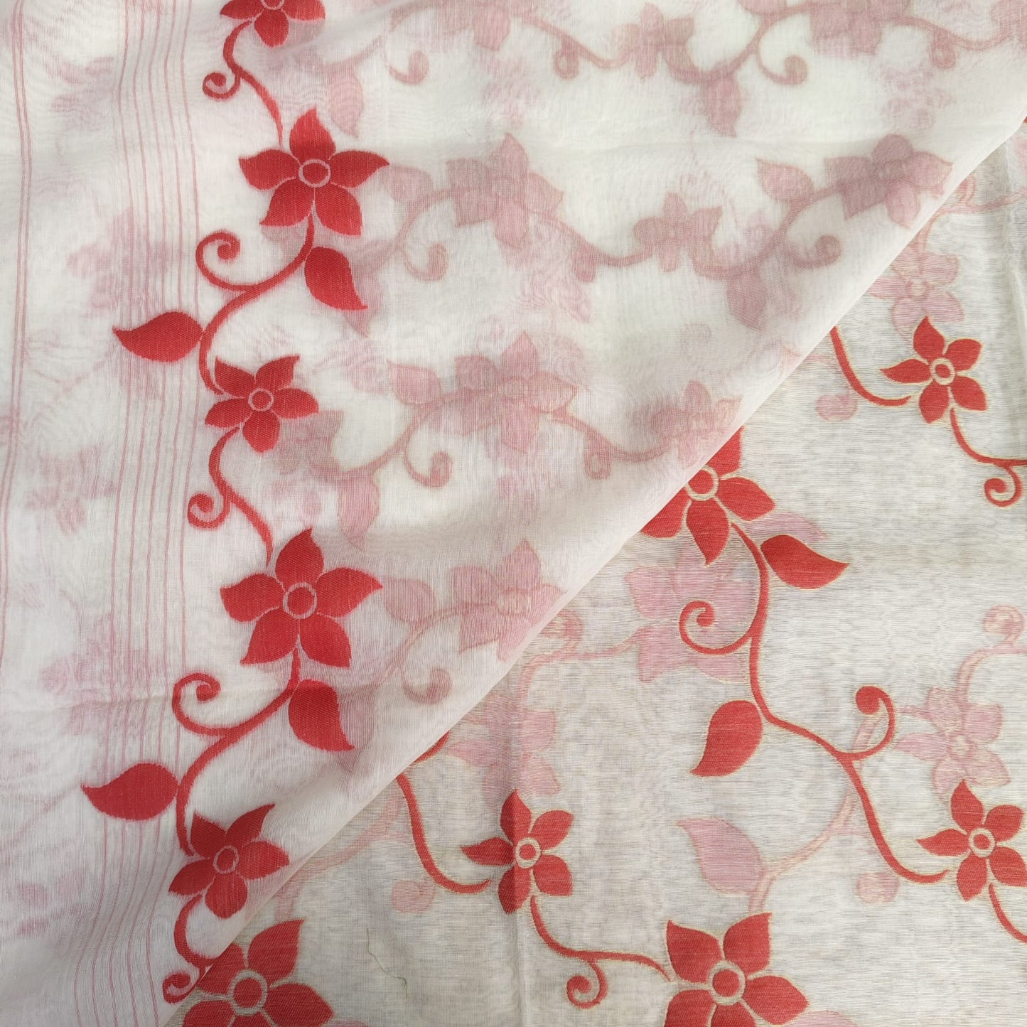 Muslin Cotton Jamdani Red- White