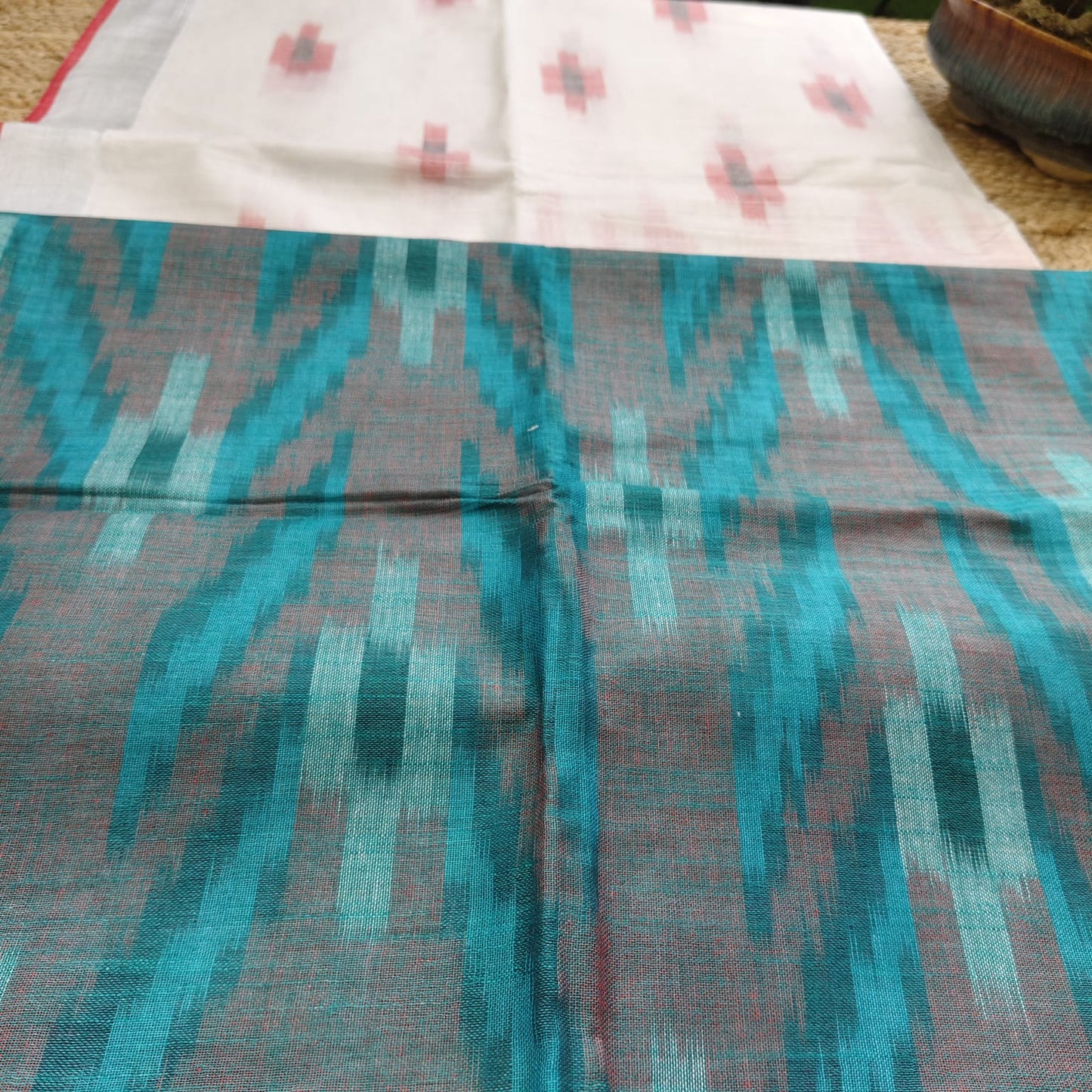 Ikkat Cotton Linen- White